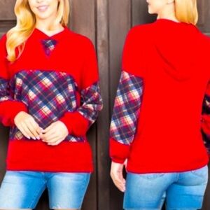 Red hoodie - Plaid Hoodie - Sweater NEW Boutique